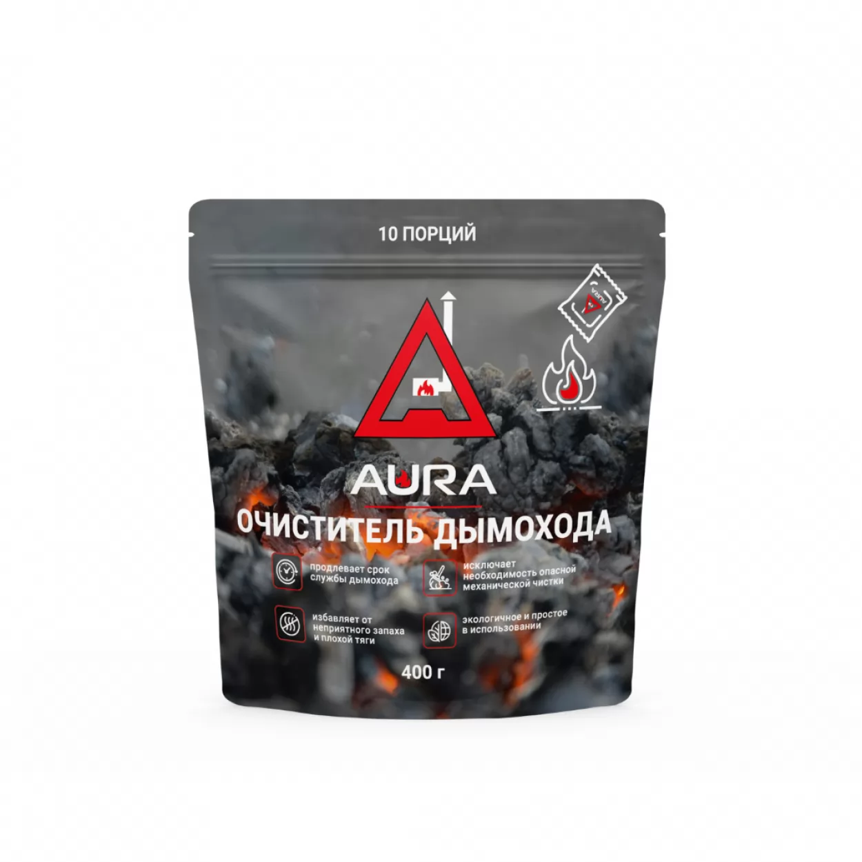 удалитель сажи дымохода aura, 10 пакетиков 400 гр, 1/24 (aura)